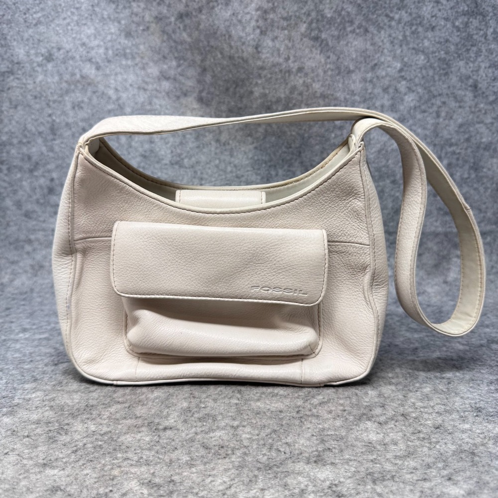 Vtg Fossil Shoulderbag Mini Purse Pebbled Leather Y2K Cream Wallet Handbag